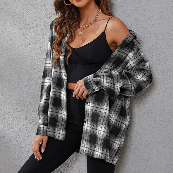 Casual plaid Print Drop Shoulder Shirt - Picture 2 of 5